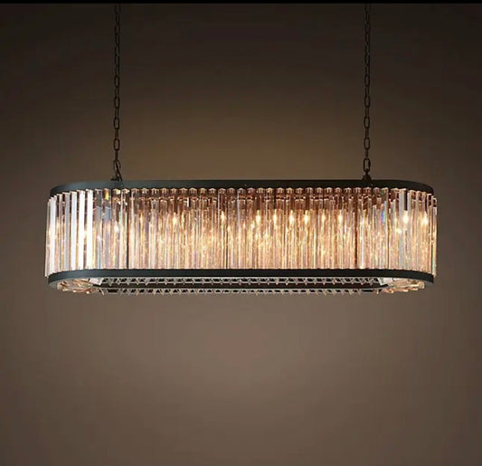 Matte Black Metal American Chandelier with Crystal Accents
